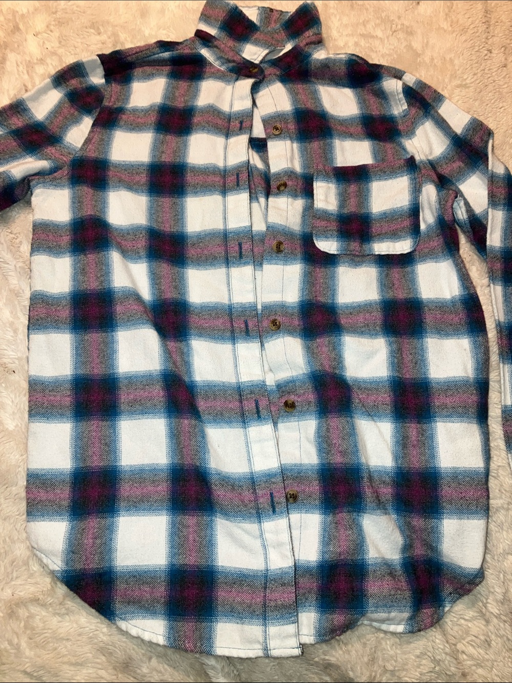 Blue & White Plaid Button-Up Shirt